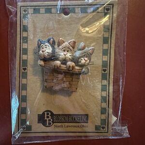 Blossom Bucket 3 Cats In A Basket Country Brooch New Original Pkg